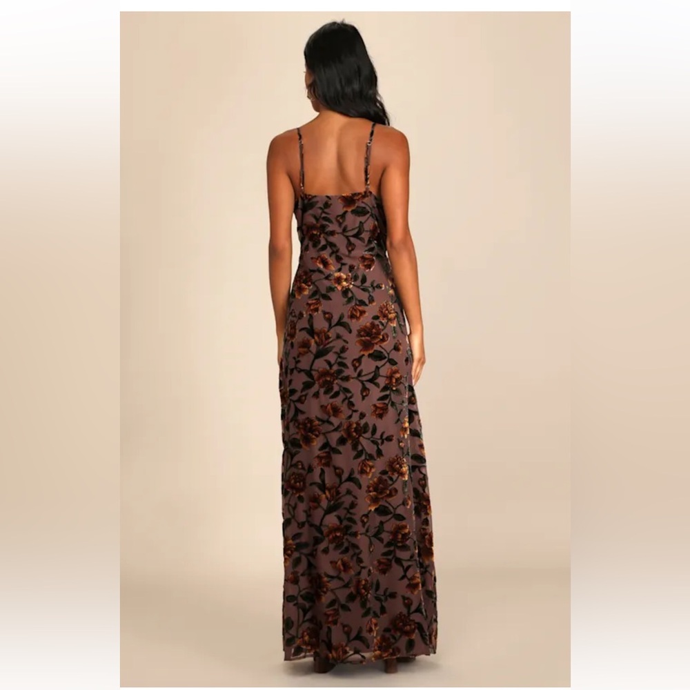 NWOT Romance in the Making Plum Purple Floral Print Velvet Maxi Dress large - Picture 4 of 10